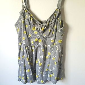 Torrid tank with yellow flowers and skulls. Ruffle neckline